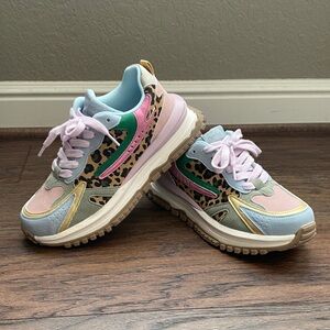 Leopard Print Women's Sneakers with Pink, Green & Metallic Gold Accents